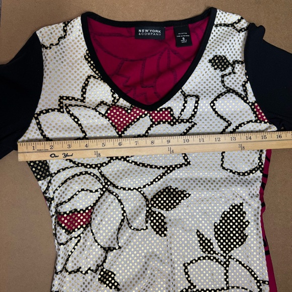 Vintage Y2K New York & Company Pop Art Color Block Rose Floral LS Tee Small - Picture 5 of 11